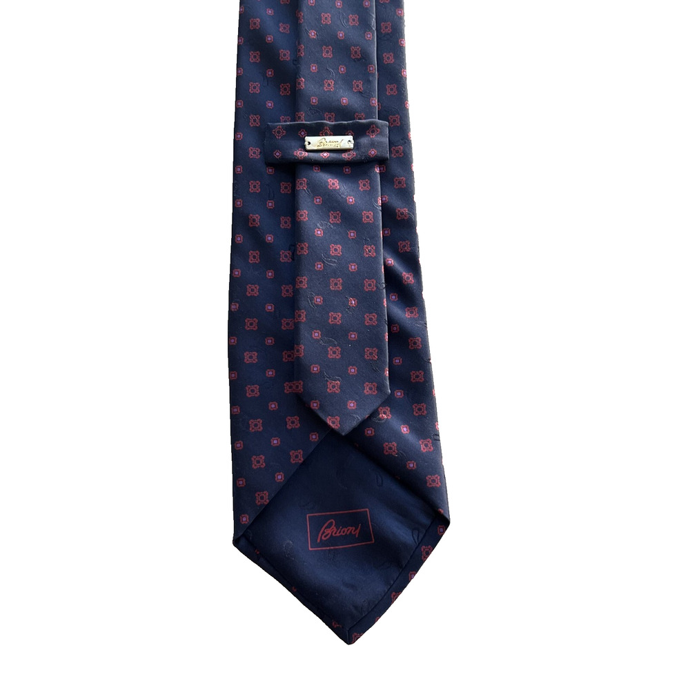 Brioni Necktie Men's Dark Purple/Red Geometric 100% Silk Hand Made In Italy